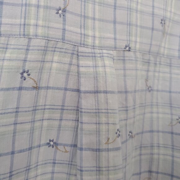 TALBOTS Embroidered Florals Linen Plaid Shirt Button Down Collared Cuffed Sleeve - Picture 8 of 10